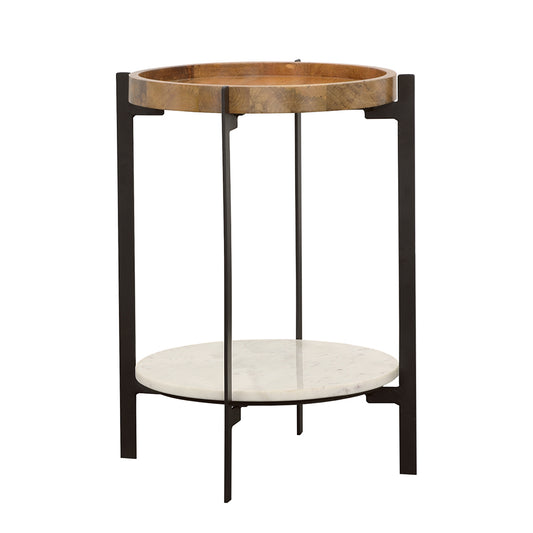 Adhvik Round Accent Table with Marble Shelf Natural and Black