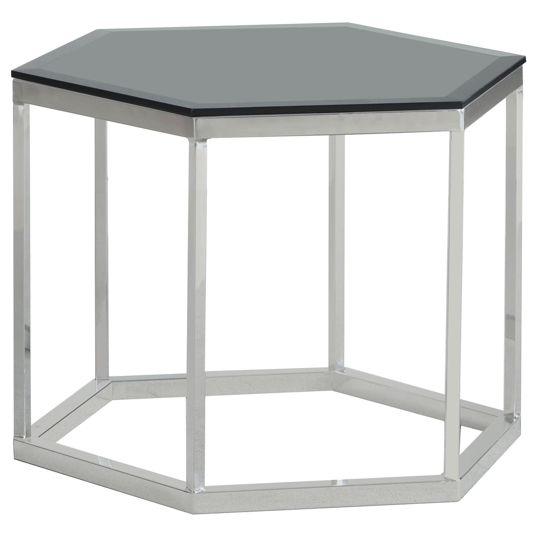 Hexagon Glass Top Accent Table Black and Silver