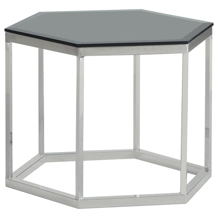 Hexagon Glass Top Accent Table Black and Silver