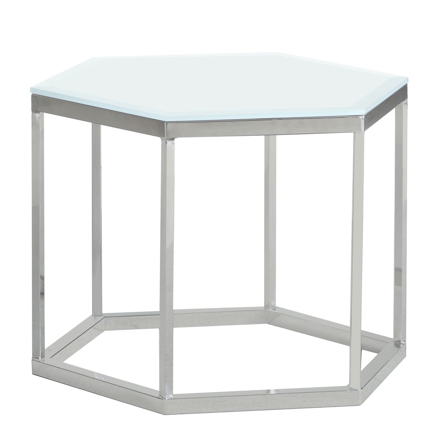 Hexagon Glass Top Accent Table White and Silver