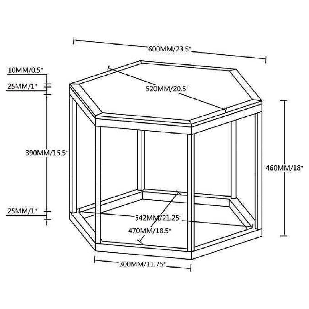 Hexagon Glass Top Accent Table White and Silver