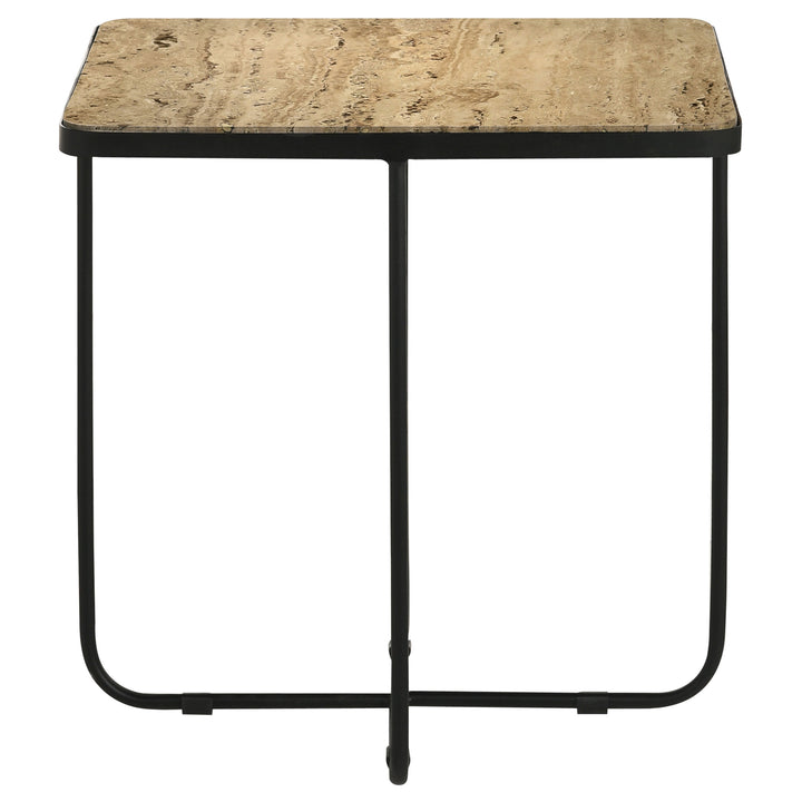 Elyna Square Accent Table Travertine and Black