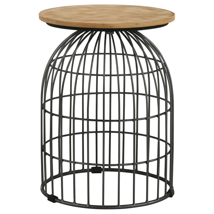 Bernardo Round Accent Table with Bird Cage Base Natural and Gunmetal