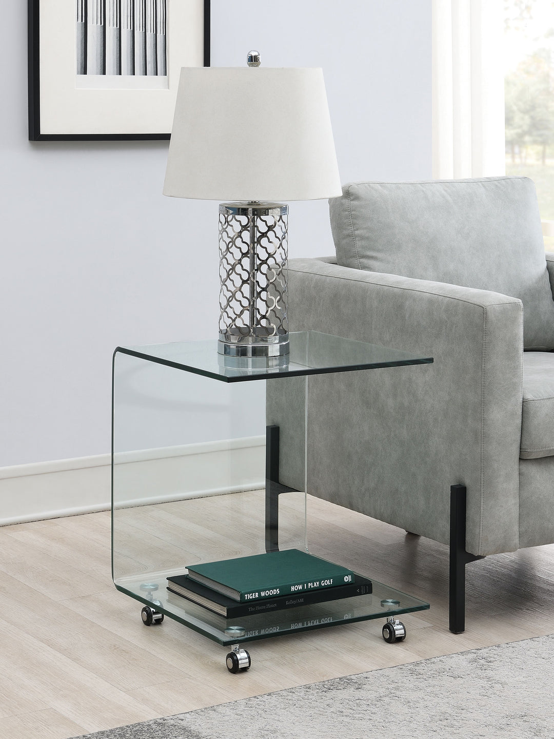 C-shaped Accent Table with Casters Clear