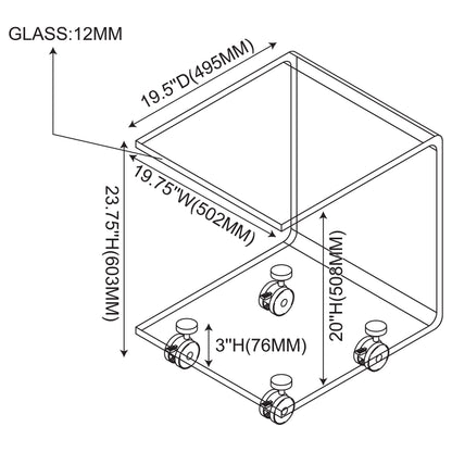 C-shaped Accent Table with Casters Clear