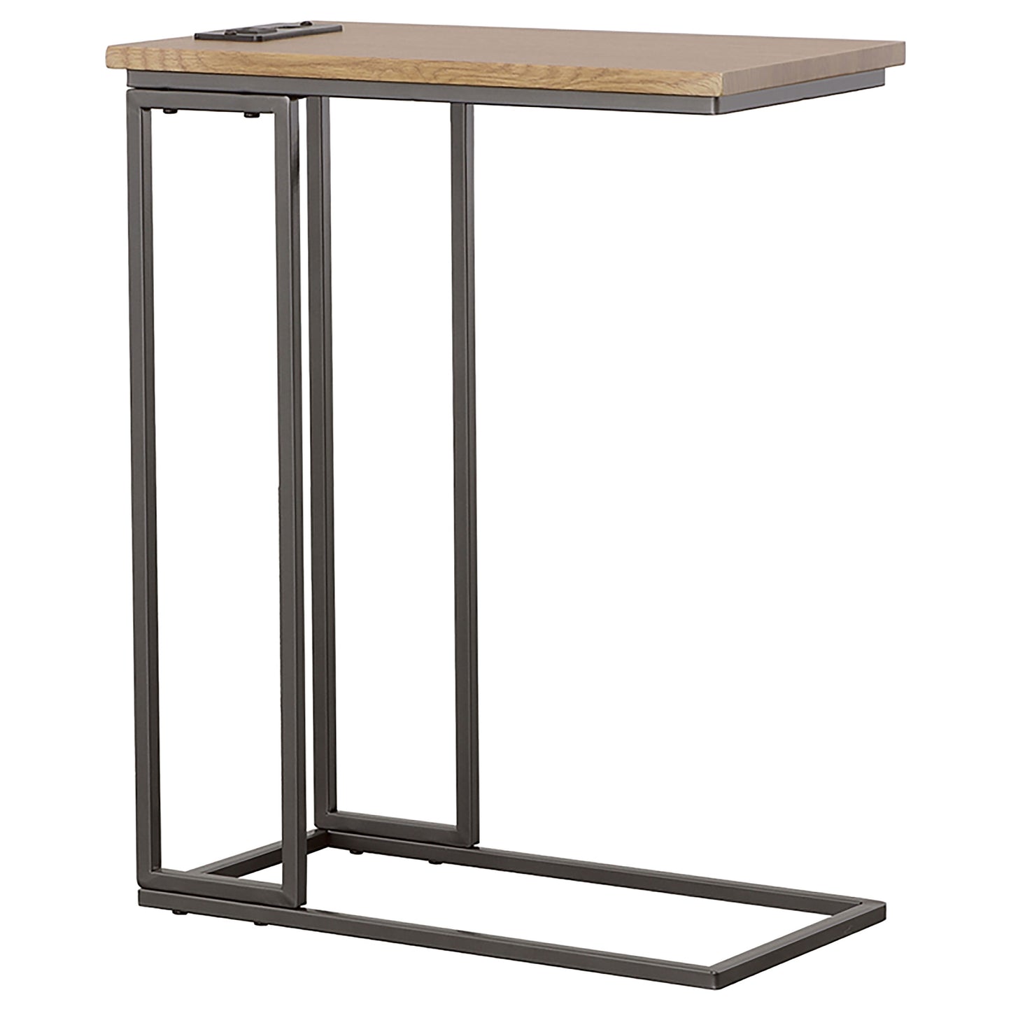 Rudy Snack Table with Power Outlet Gunmetal and Natural