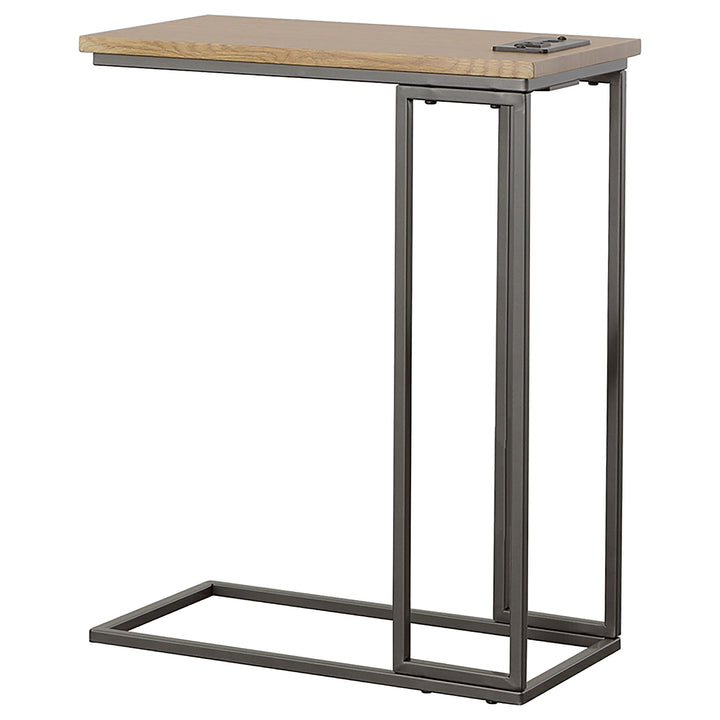 Rudy Snack Table with Power Outlet Gunmetal and Natural