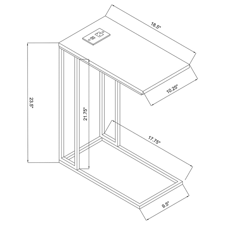 Rudy Snack Table with Power Outlet Gunmetal and Natural