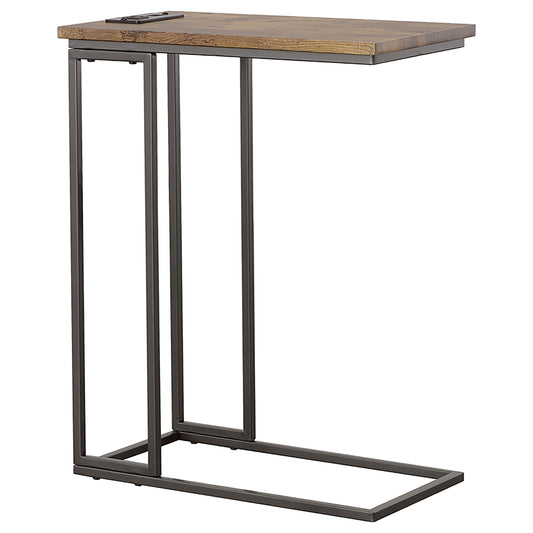 Rudy Snack Table with Power Outlet Gunmetal and Antique Brown