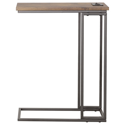 Rudy Snack Table with Power Outlet Gunmetal and Antique Brown