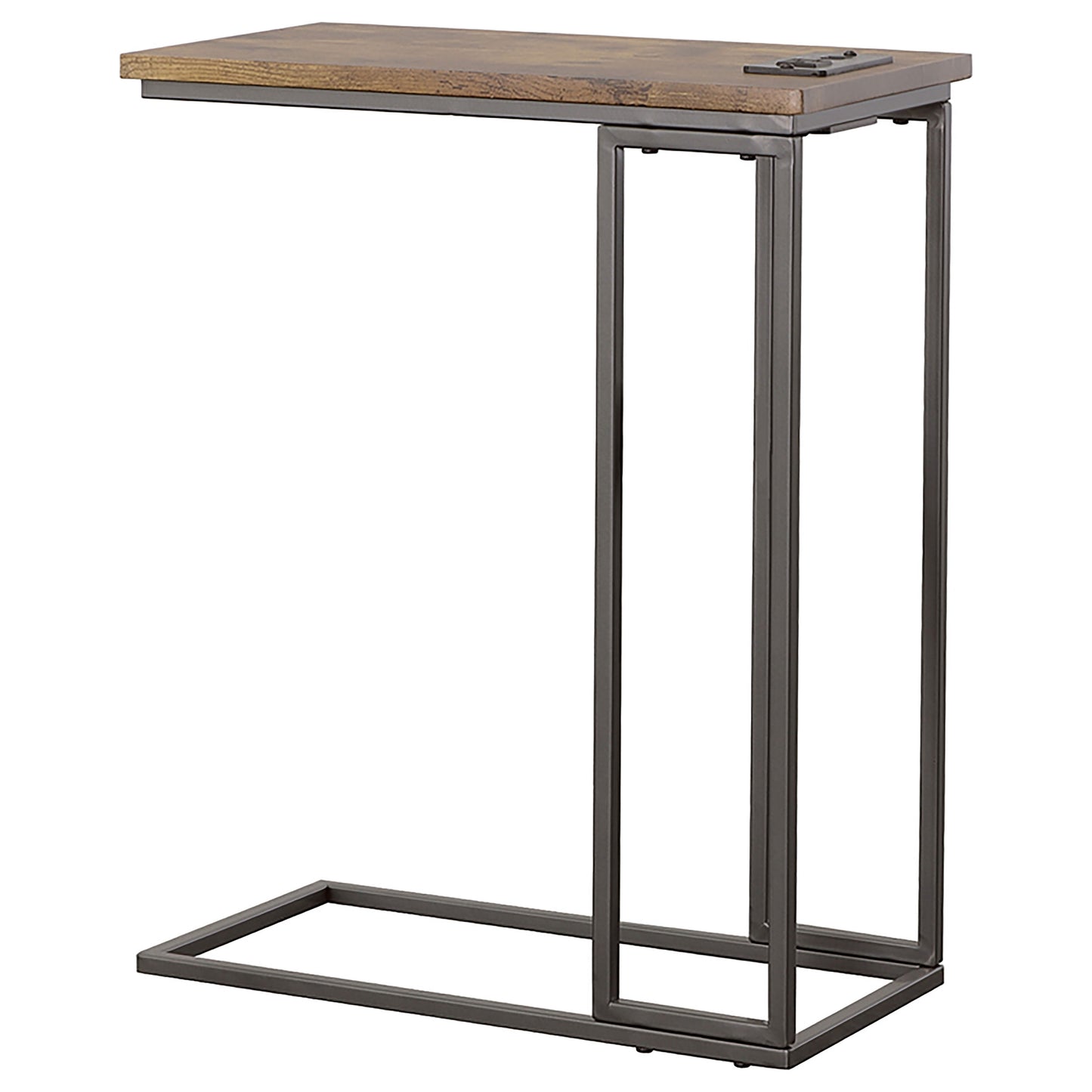 Rudy Snack Table with Power Outlet Gunmetal and Antique Brown