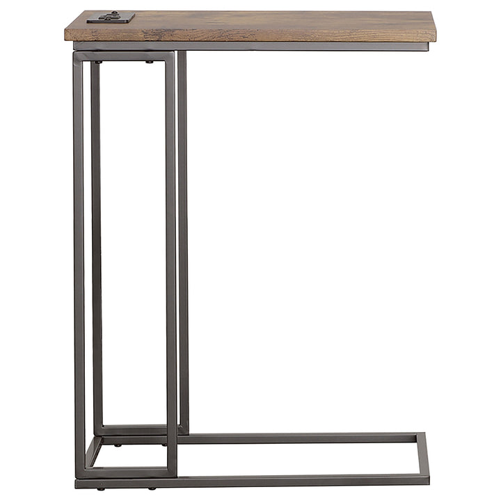 Rudy Snack Table with Power Outlet Gunmetal and Antique Brown