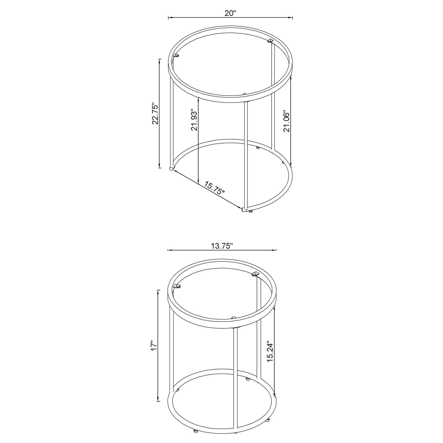 Maylin 2-piece Round Glass Top Nesting Tables Gold