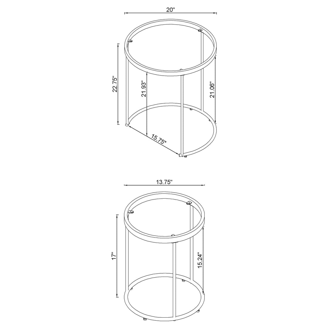 Maylin 2-piece Round Glass Top Nesting Tables Gold