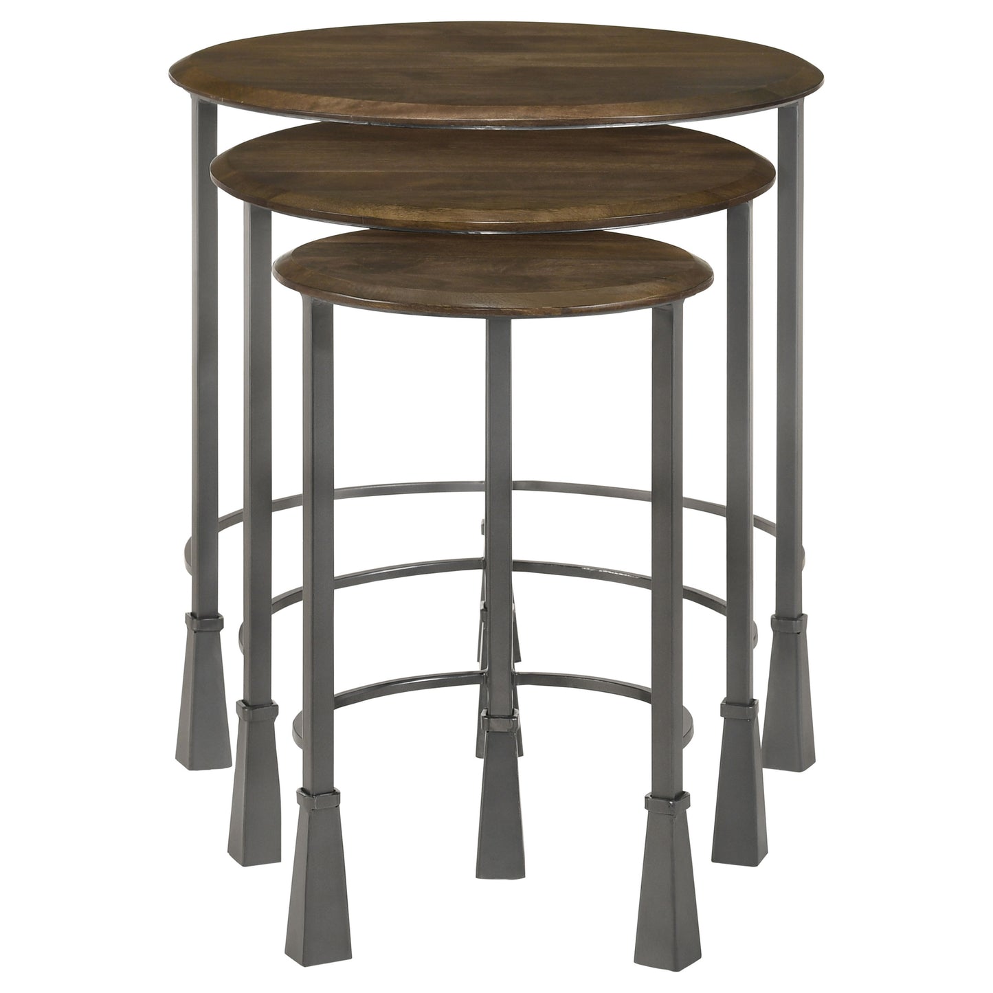 Deja 3-piece Round Nesting Table Natural and Gunmetal