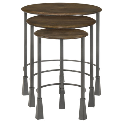 Deja 3-piece Round Nesting Table Natural and Gunmetal