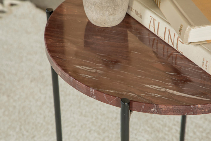 Latifa Round Accent Table with Marble Top Red and Black