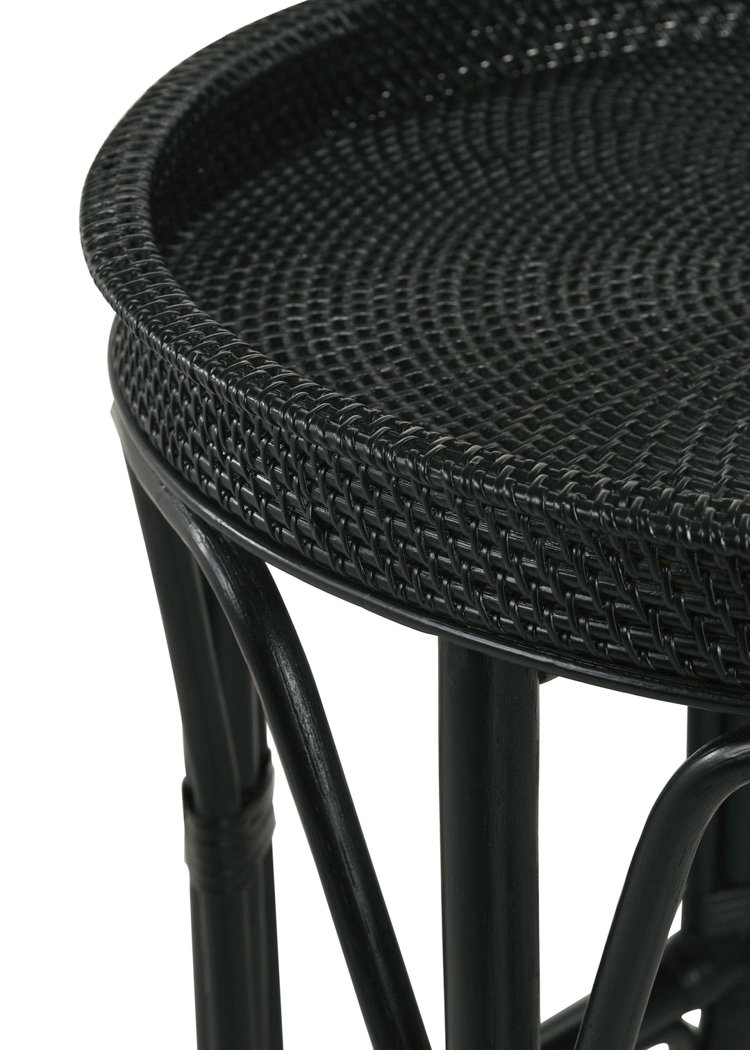 Antonio Round Rattan Tray Top Accent Table Black