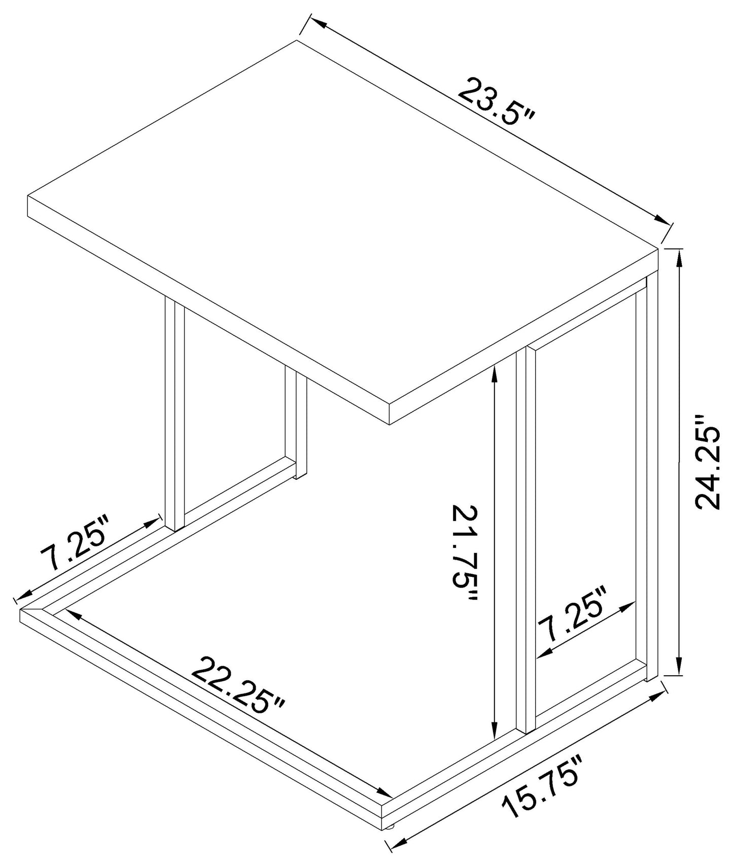 Rectangular Snack Table with Metal Base Natural and Chrome