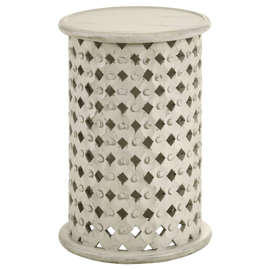 Krish 24-inch Round Accent Table White Washed