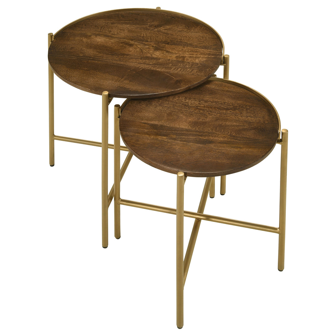 Malka 2-piece Round Nesting Table Dark Brown and Gold