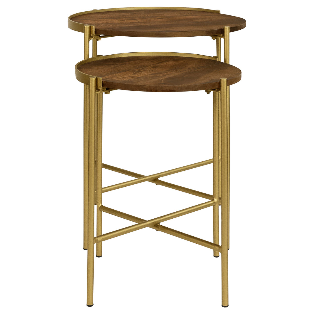 Malka 2-piece Round Nesting Table Dark Brown and Gold