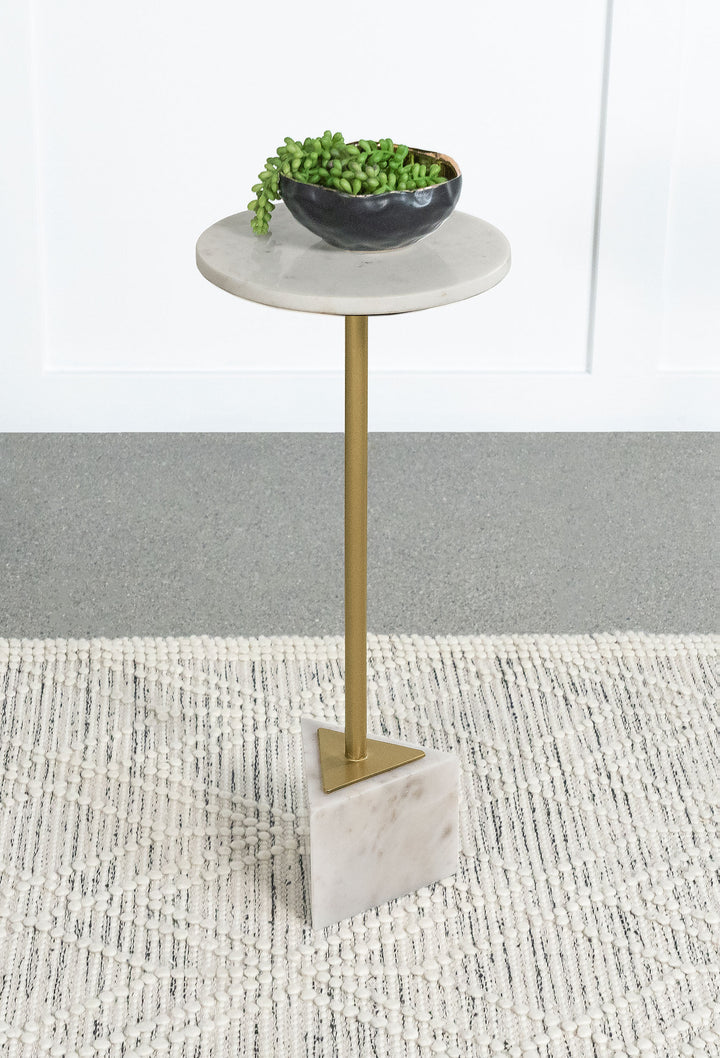 Fulcher Round Metal Side Table White and Gold