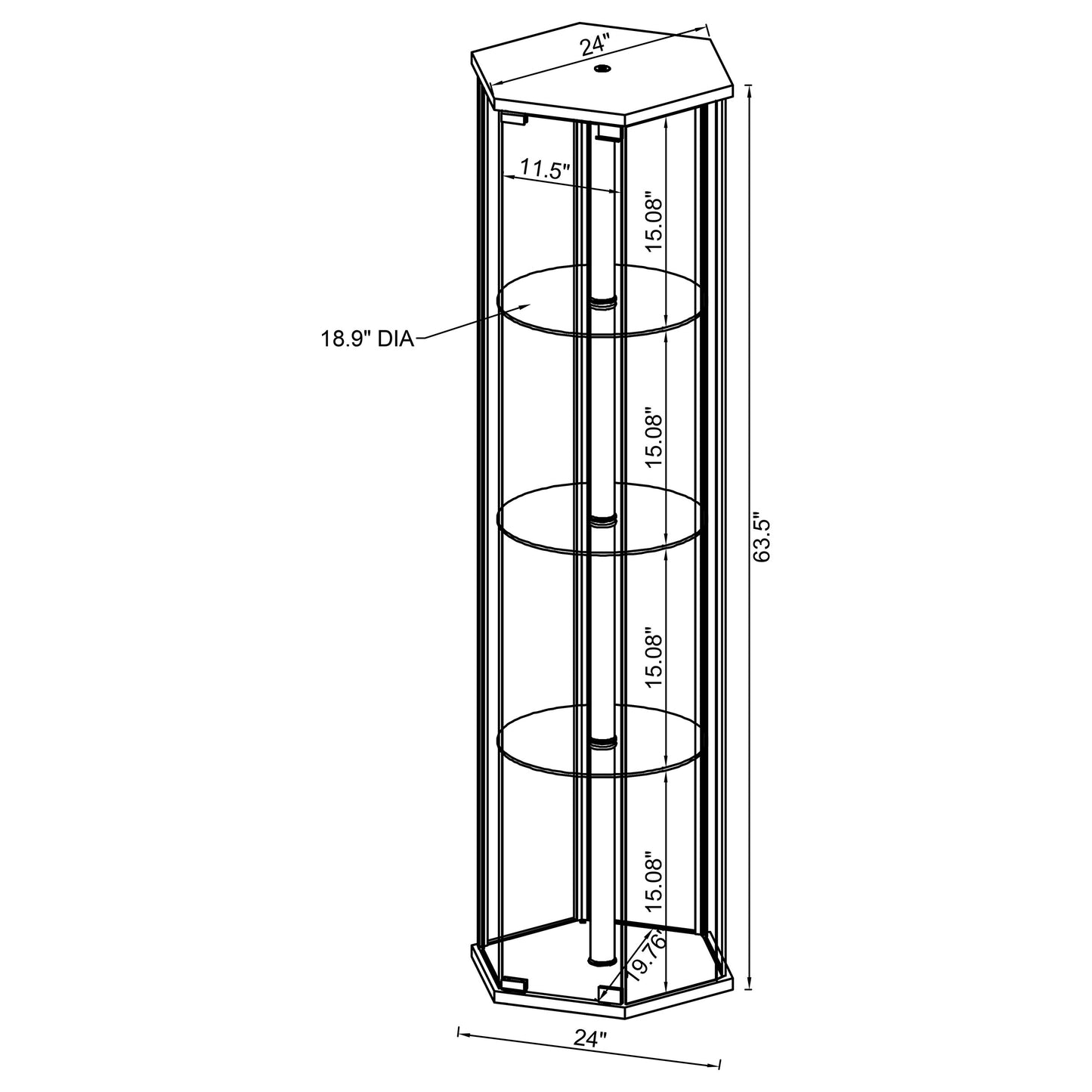 Zahavah 4-shelf Hexagon Shaped Curio Cabinet White and Clear