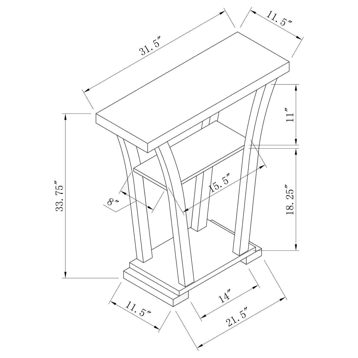 Evanna 2-shelf Console Table Cappuccino