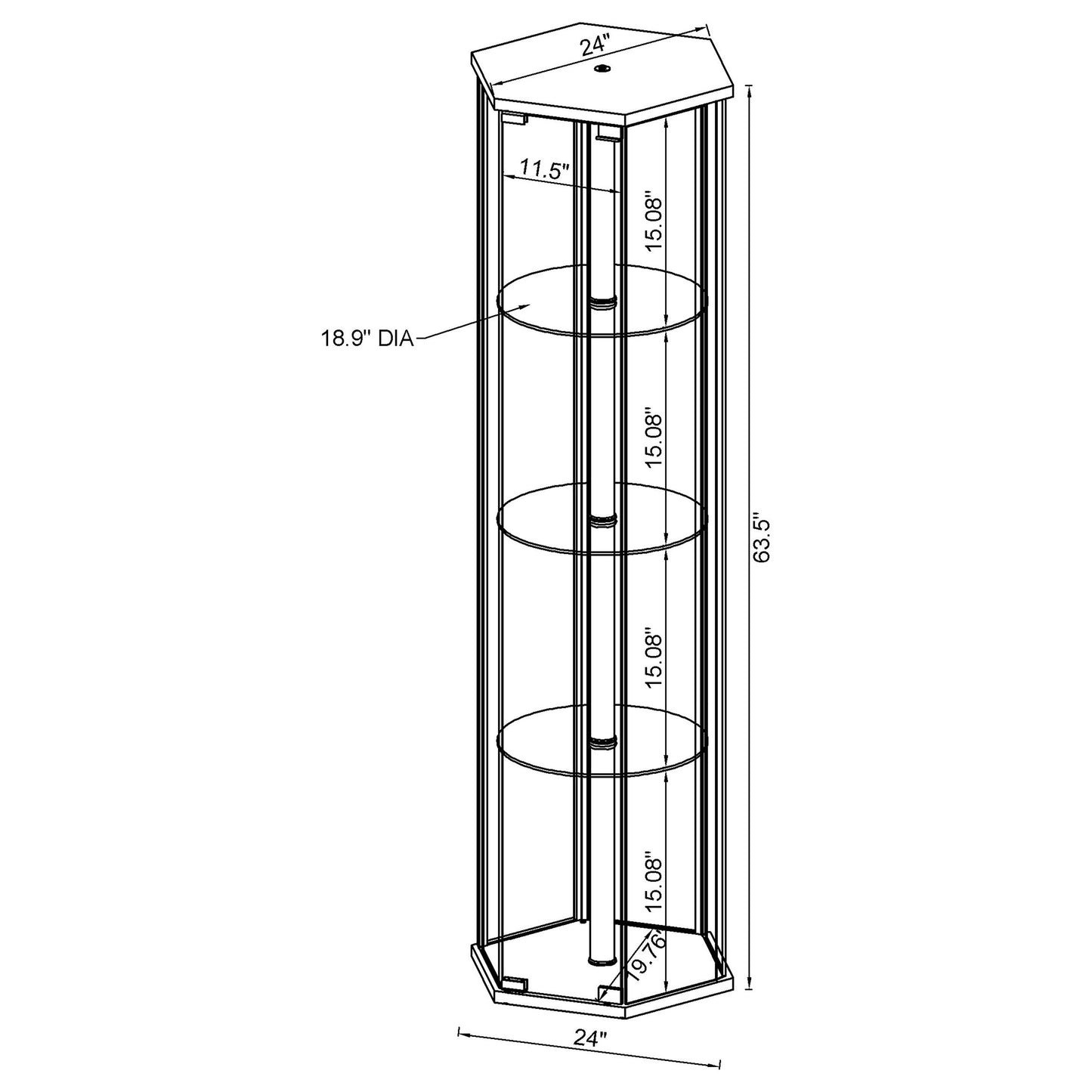 Zahavah 4-shelf Hexagon Shaped Curio Cabinet Black and Clear