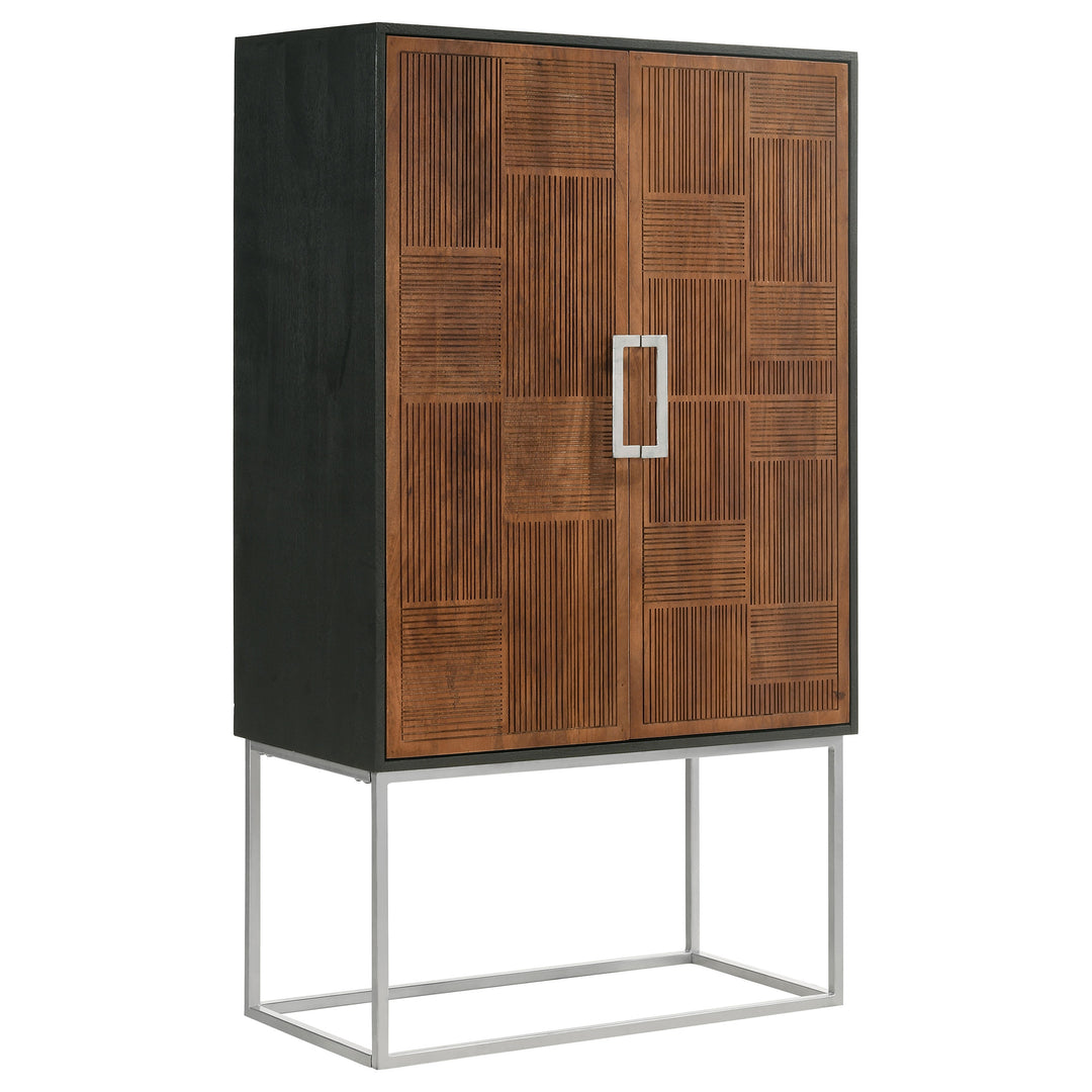 Borman 2-door Bar Cabinet Wine Storage Walnut and Black