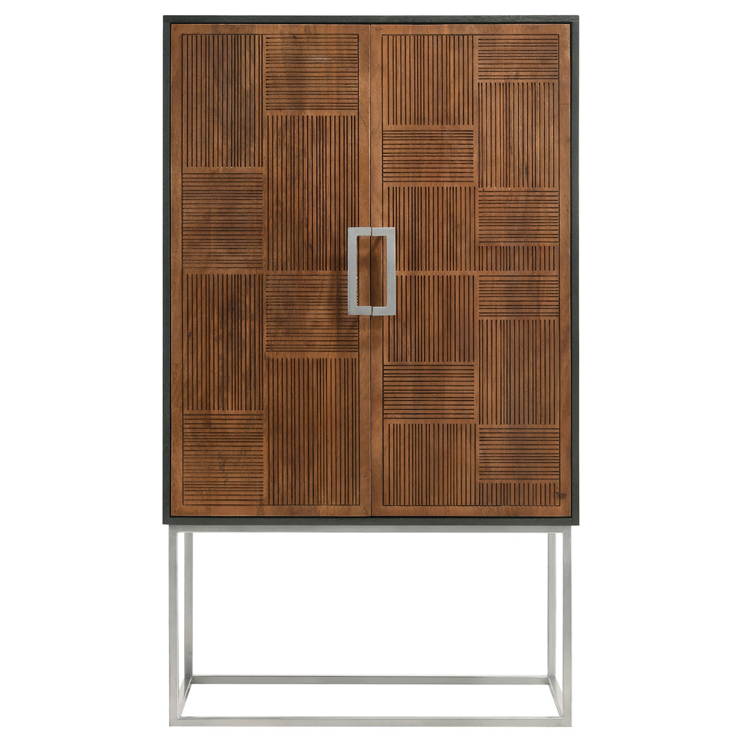 Borman 2-door Bar Cabinet Wine Storage Walnut and Black