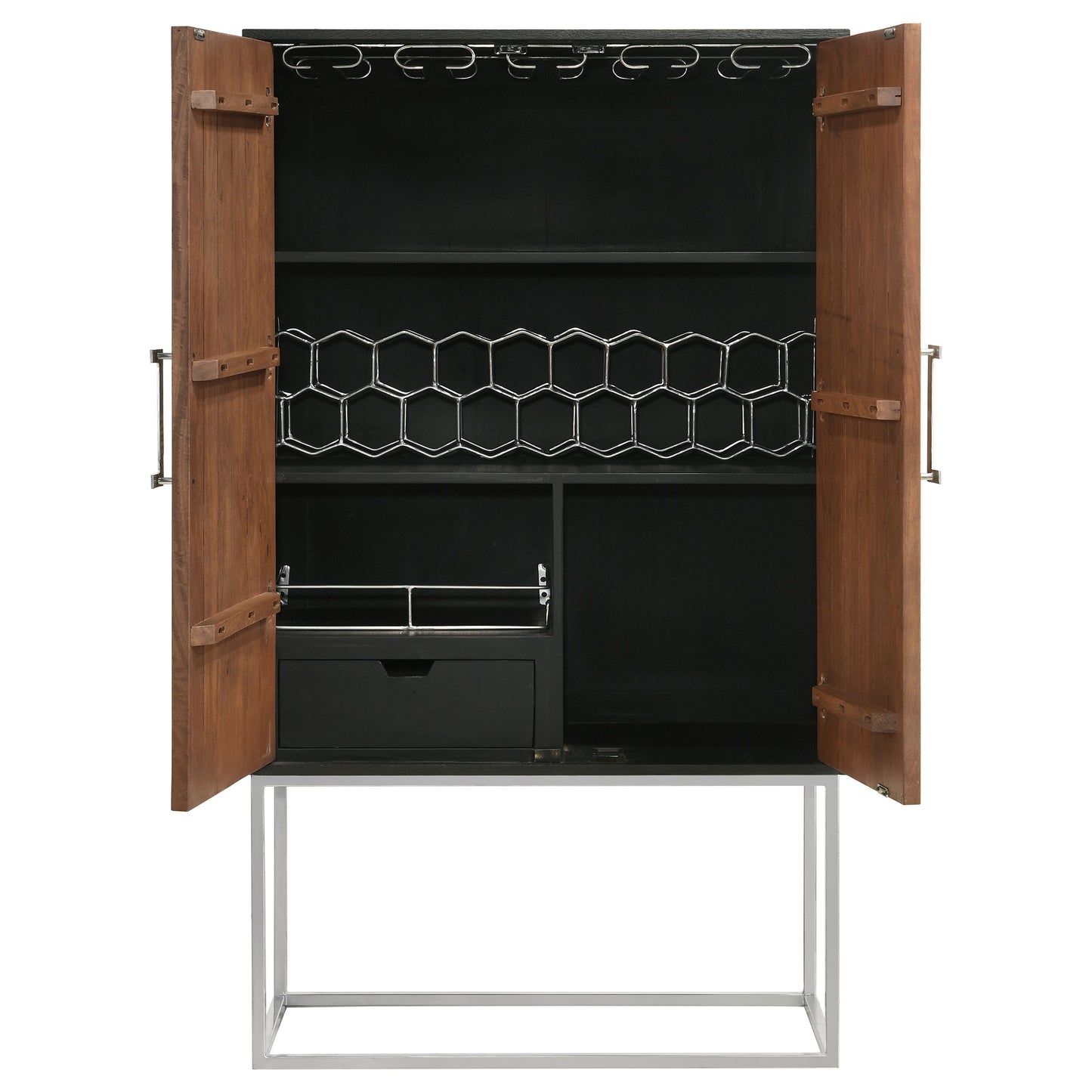 Borman 2-door Bar Cabinet Wine Storage Walnut and Black