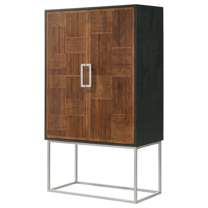 Borman 2-door Bar Cabinet Wine Storage Walnut and Black