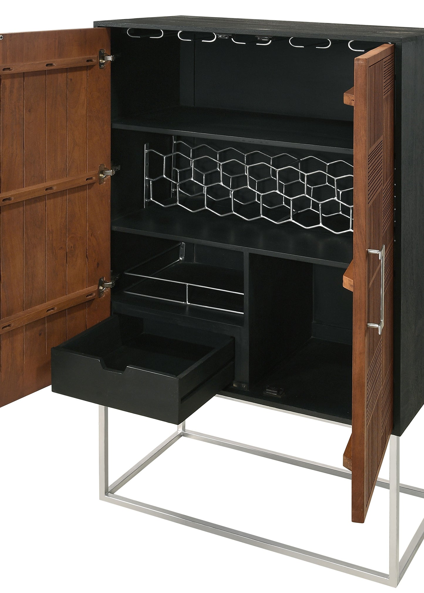 Borman 2-door Bar Cabinet Wine Storage Walnut and Black