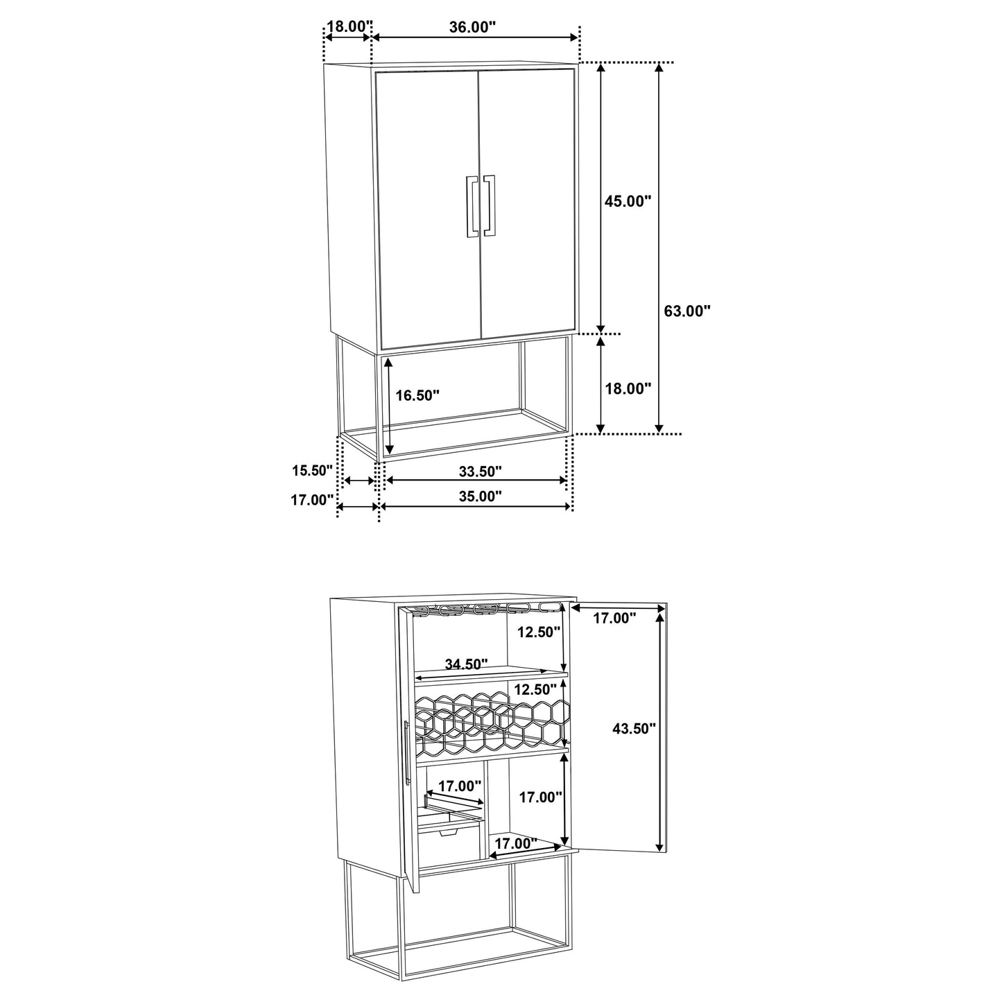 Borman 2-door Bar Cabinet Wine Storage Walnut and Black