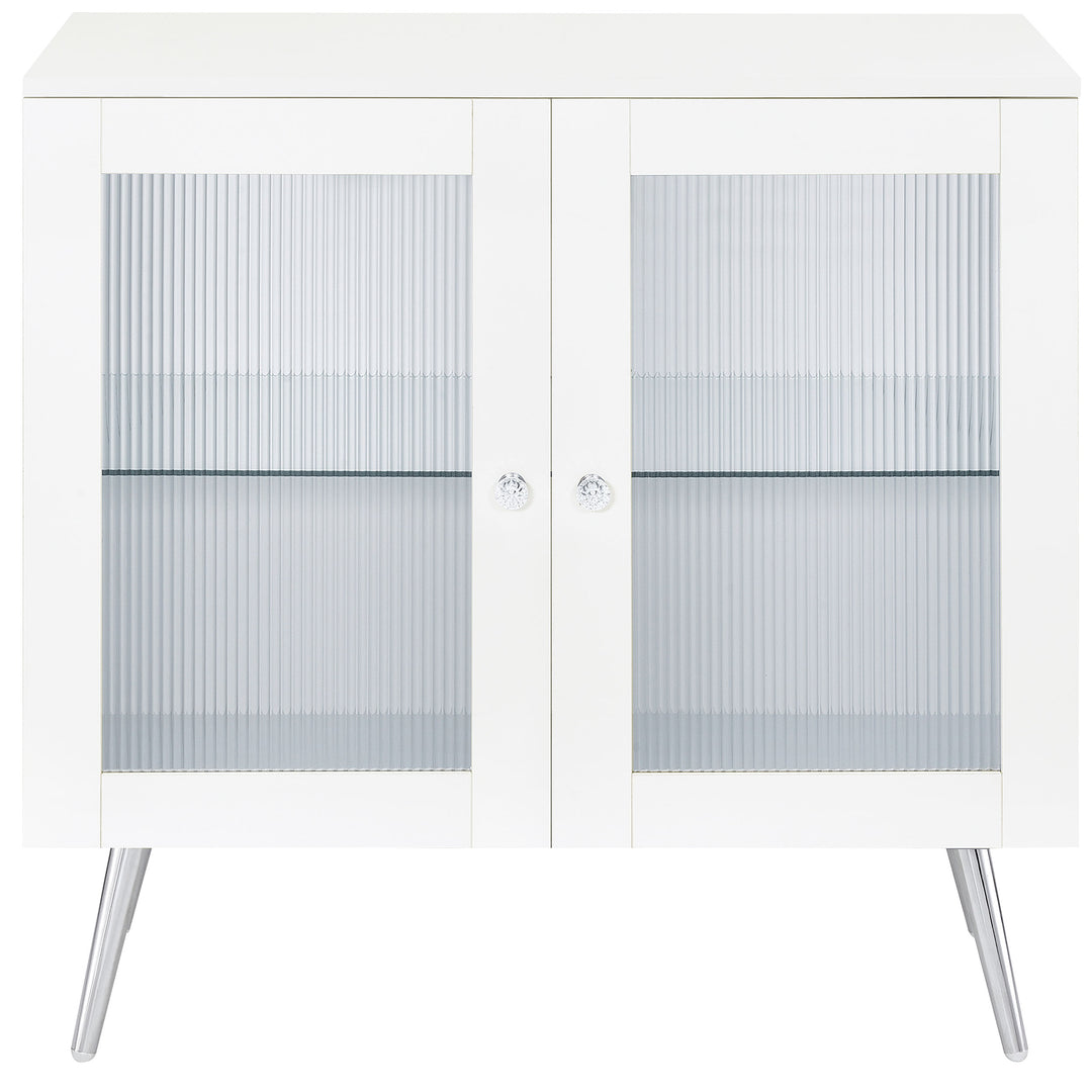 Nieta 2-tier Accent Cabinet with Glass Shelf White High Gloss and Chrome