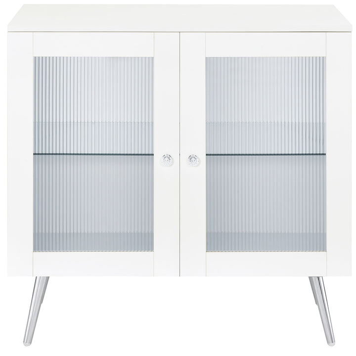 Nieta 2-tier Accent Cabinet with Glass Shelf White High Gloss and Chrome