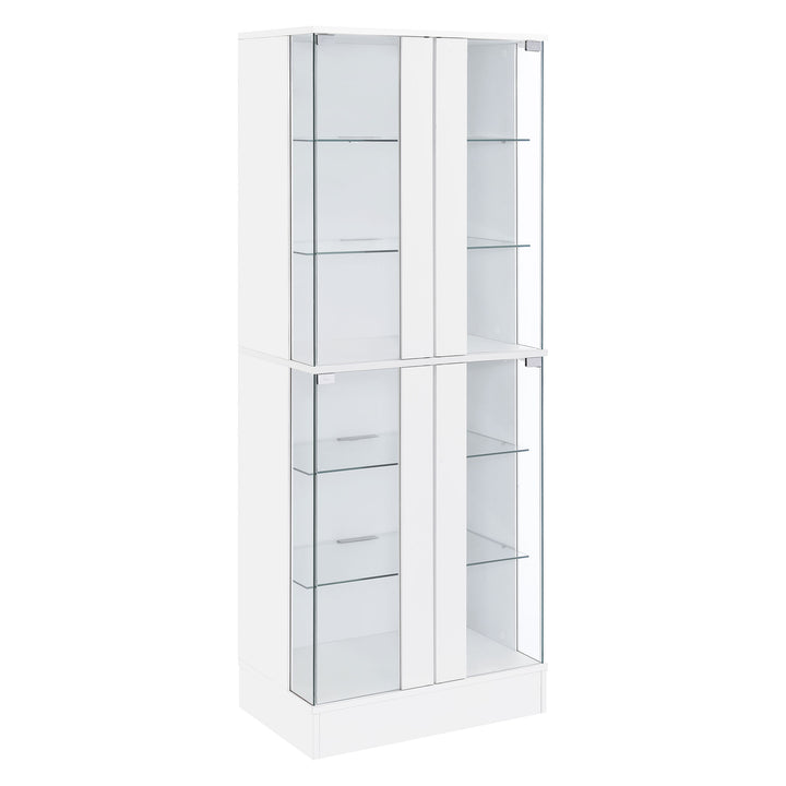 Cabra Display Case Curio Cabinet with Glass Shelves and LED Lighting White High Gloss