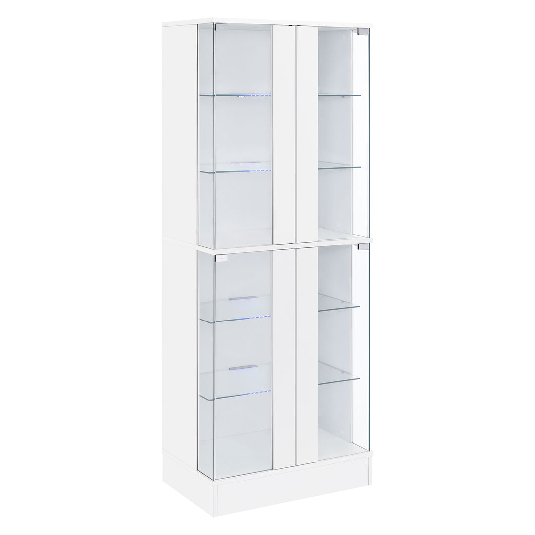 Cabra Display Case Curio Cabinet with Glass Shelves and LED Lighting White High Gloss