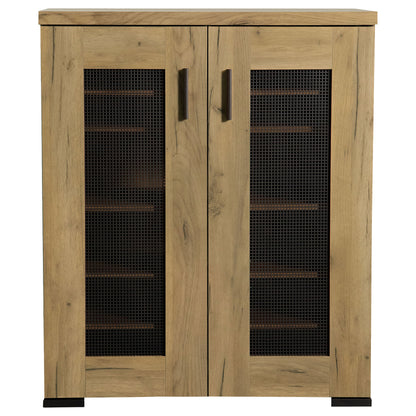 Bristol Metal Mesh Door Accent Cabinet Golden Oak