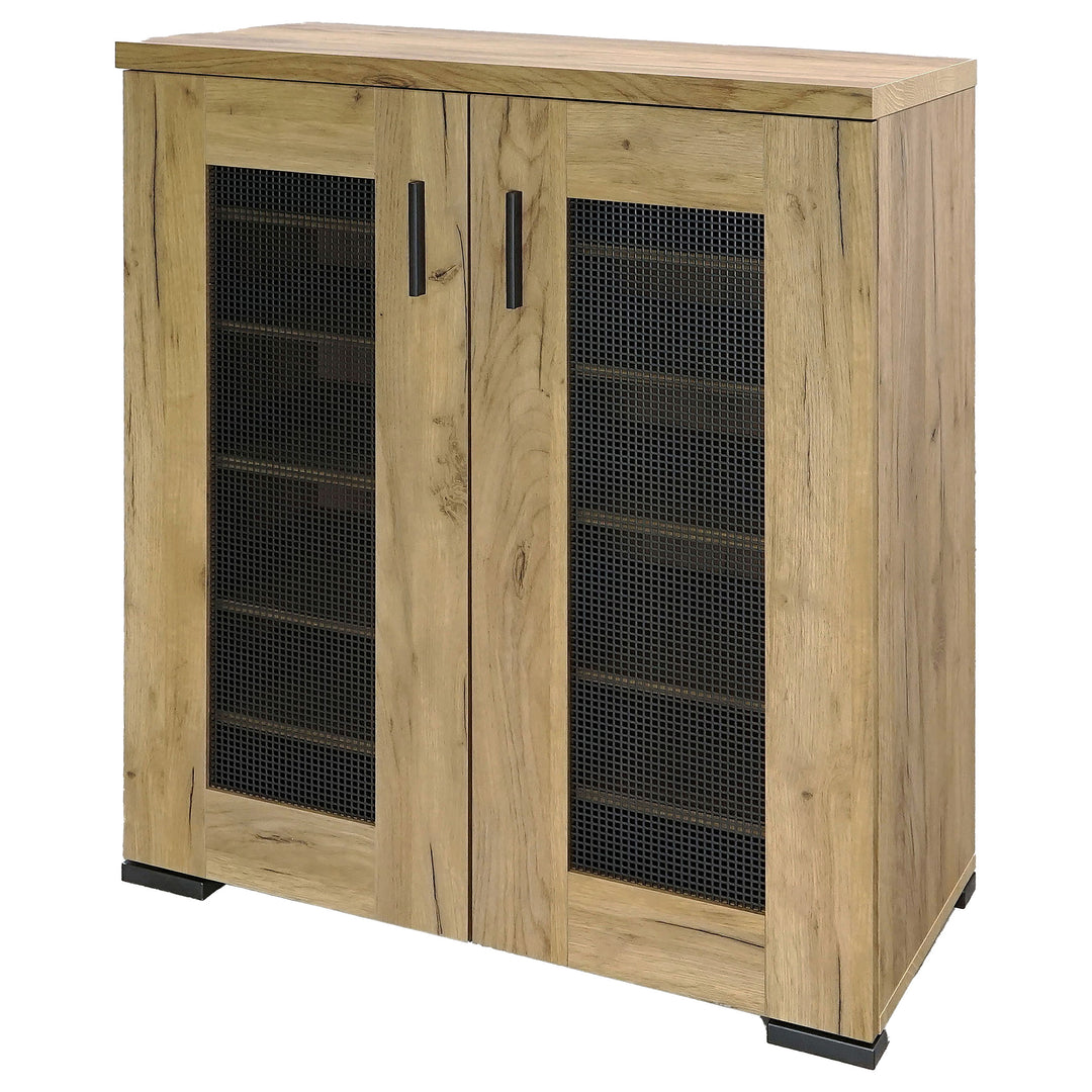 Bristol Metal Mesh Door Accent Cabinet Golden Oak