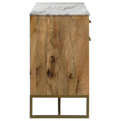 Keaton 3-door Accent Cabinet with Marble Top Natural and Antique Gold