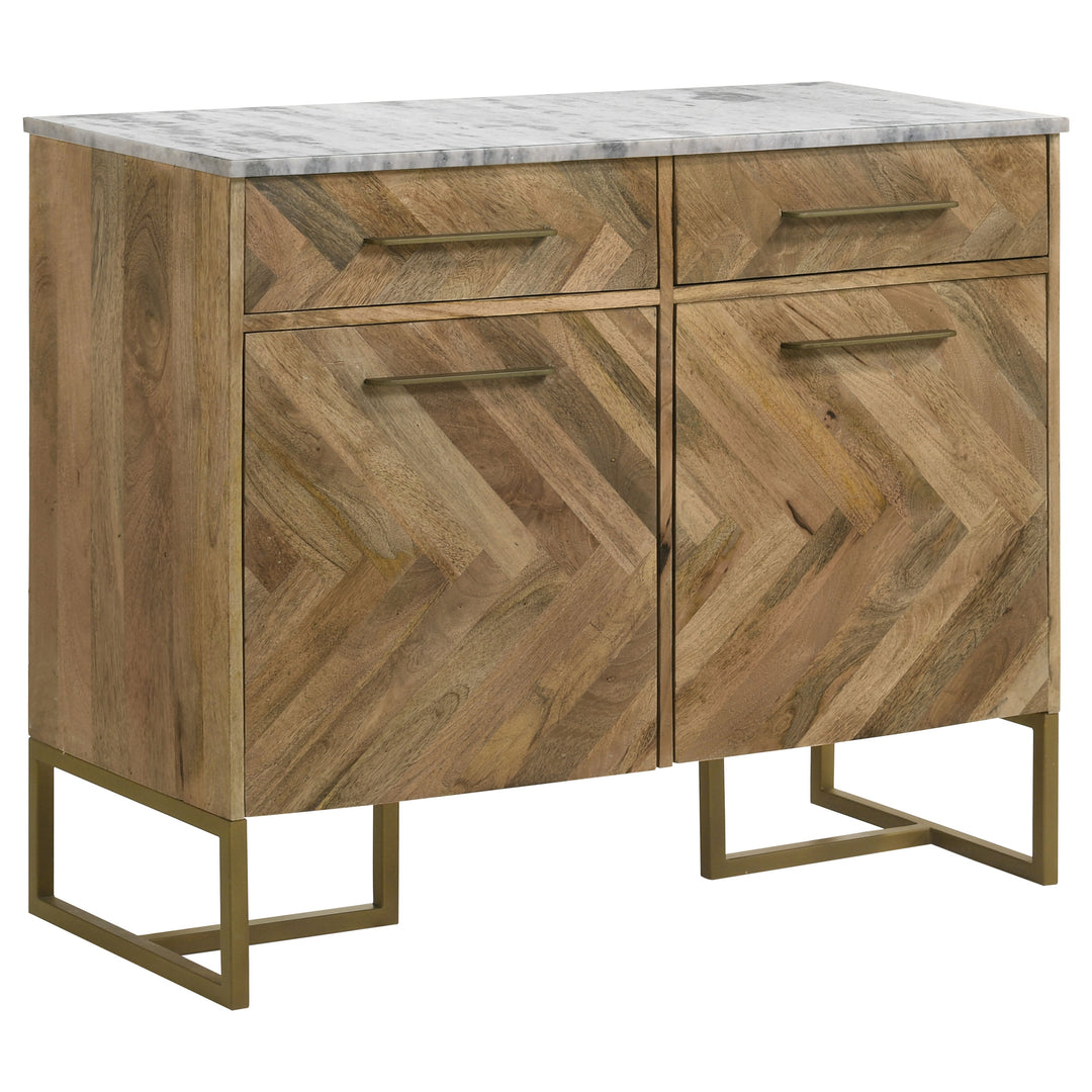 Keaton 2-door Accent Cabinet with Marble Top Natural and Antique Gold