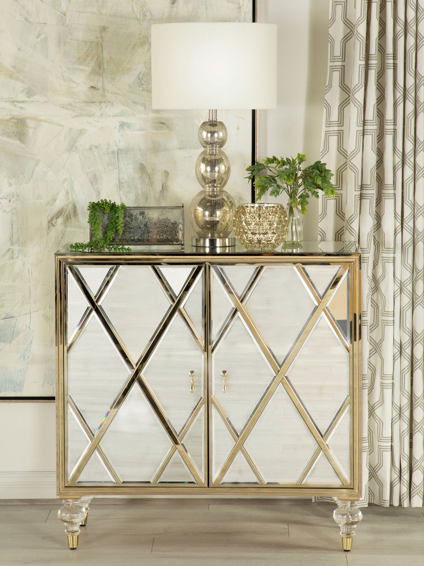 Astilbe 2-door Accent Cabinet Mirror and Champagne