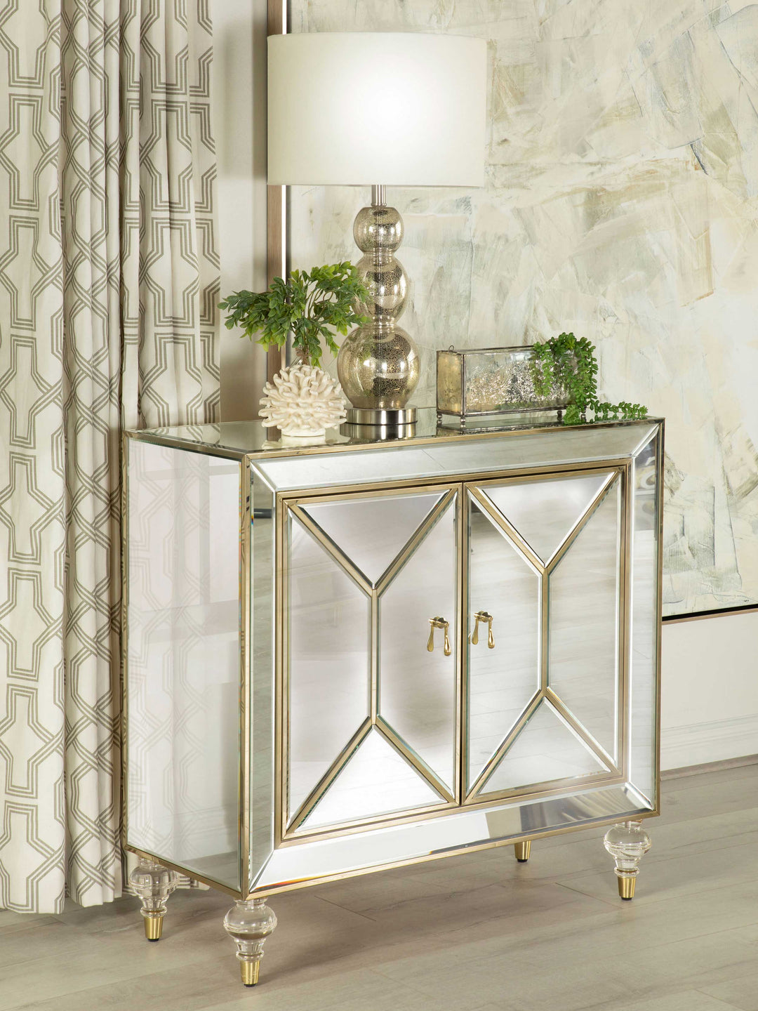 Lupin 2-door Accent Cabinet Mirror and Champagne