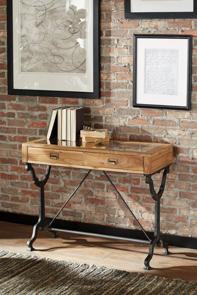 Industrial Entryway Console Table Natural and Black