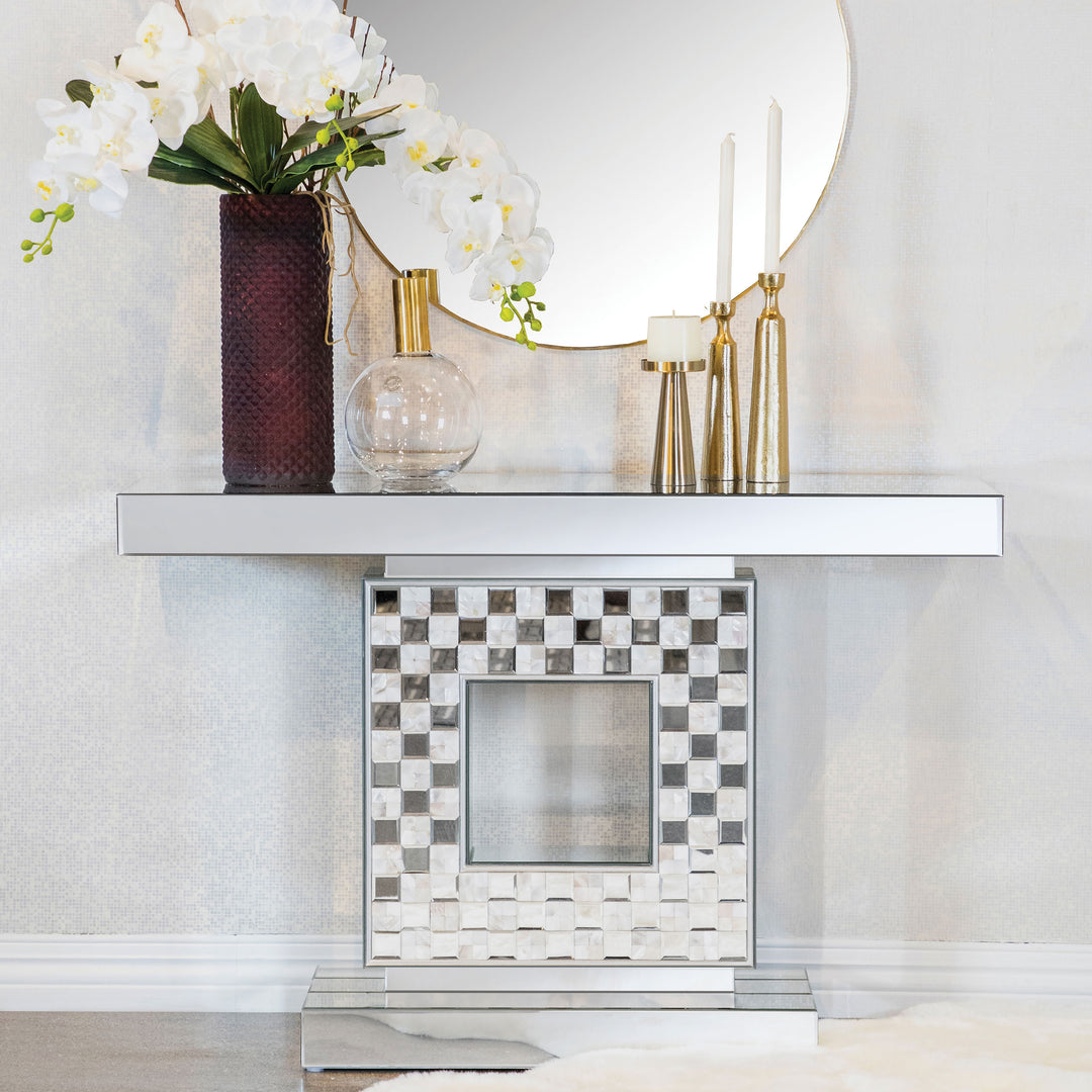 Claire Checkerboard Square Base Console Table Silver