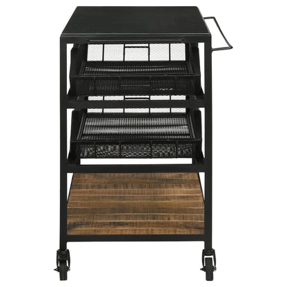 Evander Accent Storage Cart with Casters Natural and Black