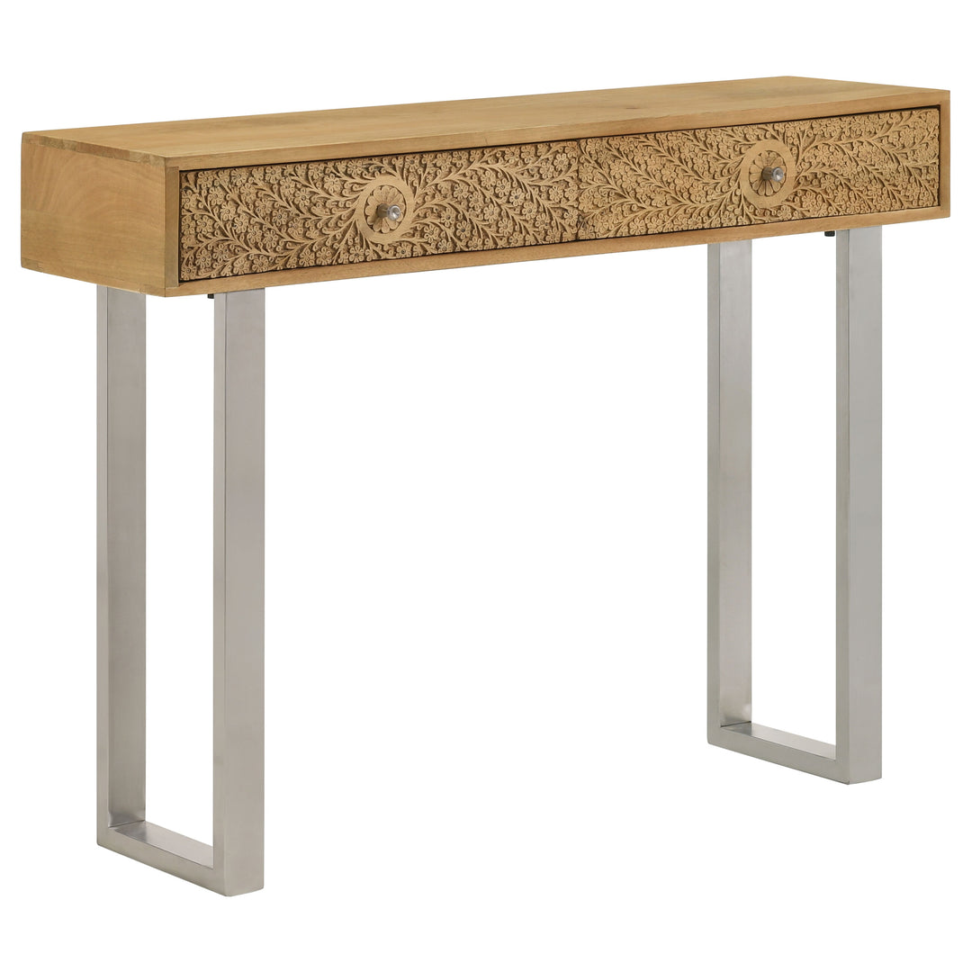 Draco Console Table with Hand Carved Drawers Natural